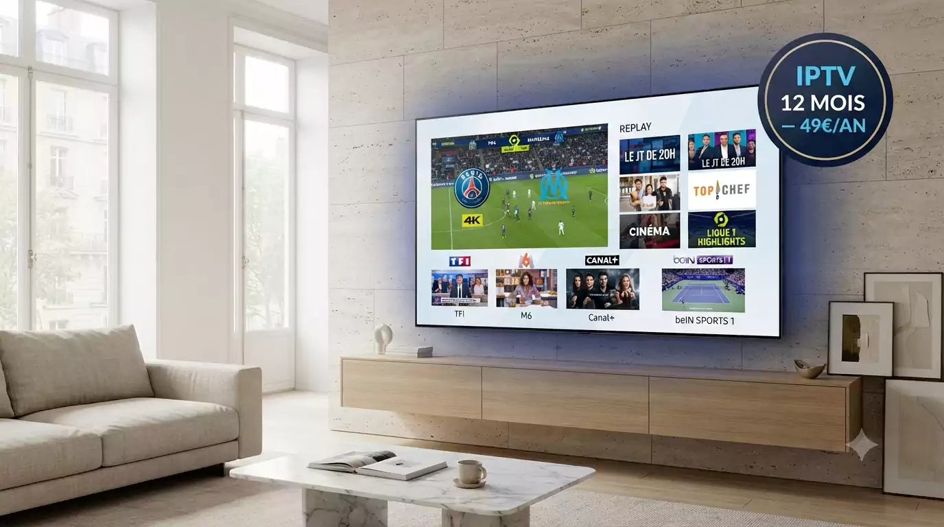 iptv 12 mois smart tv samsung lg 4k ligue 1 abonnement annuel france activation 5 minutes